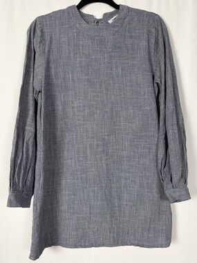 Benin Boho Tie Back 100% Cotton Micro Gingham Peasant Sleeve Tunic Mini Dress